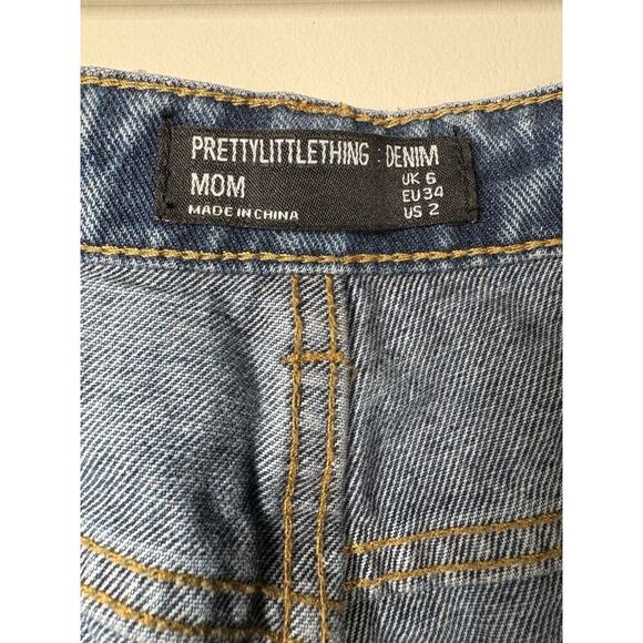 PRETTY LITTLE THING Denim Mom Jeans Medium Dark Wash Retro 90s Y2K Preppy Size 2 - Picture 6 of 9